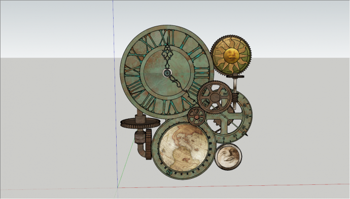 复古做旧时钟齿轮su模型_图1