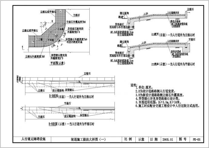 北京市城市道路人行道无障碍设计施工图纸_图1