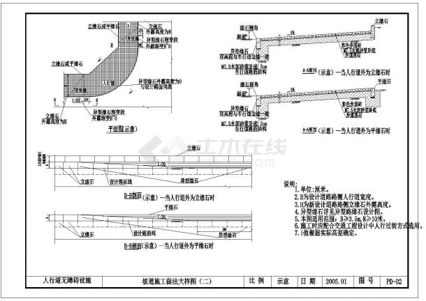 北京市城市道路人行道无障碍设计施工图纸-图二