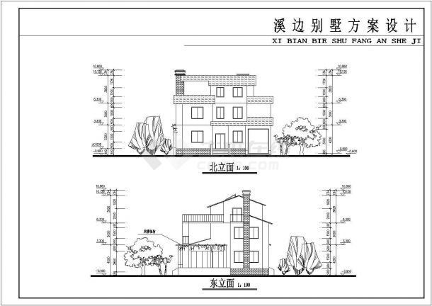 某地区三层坡屋顶别墅建筑设计方案图纸-图一