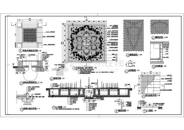 某广场园林旱喷及树池坐凳设计施工图-图一