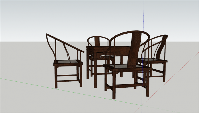 中式实木桌椅组合家具su模型_图1