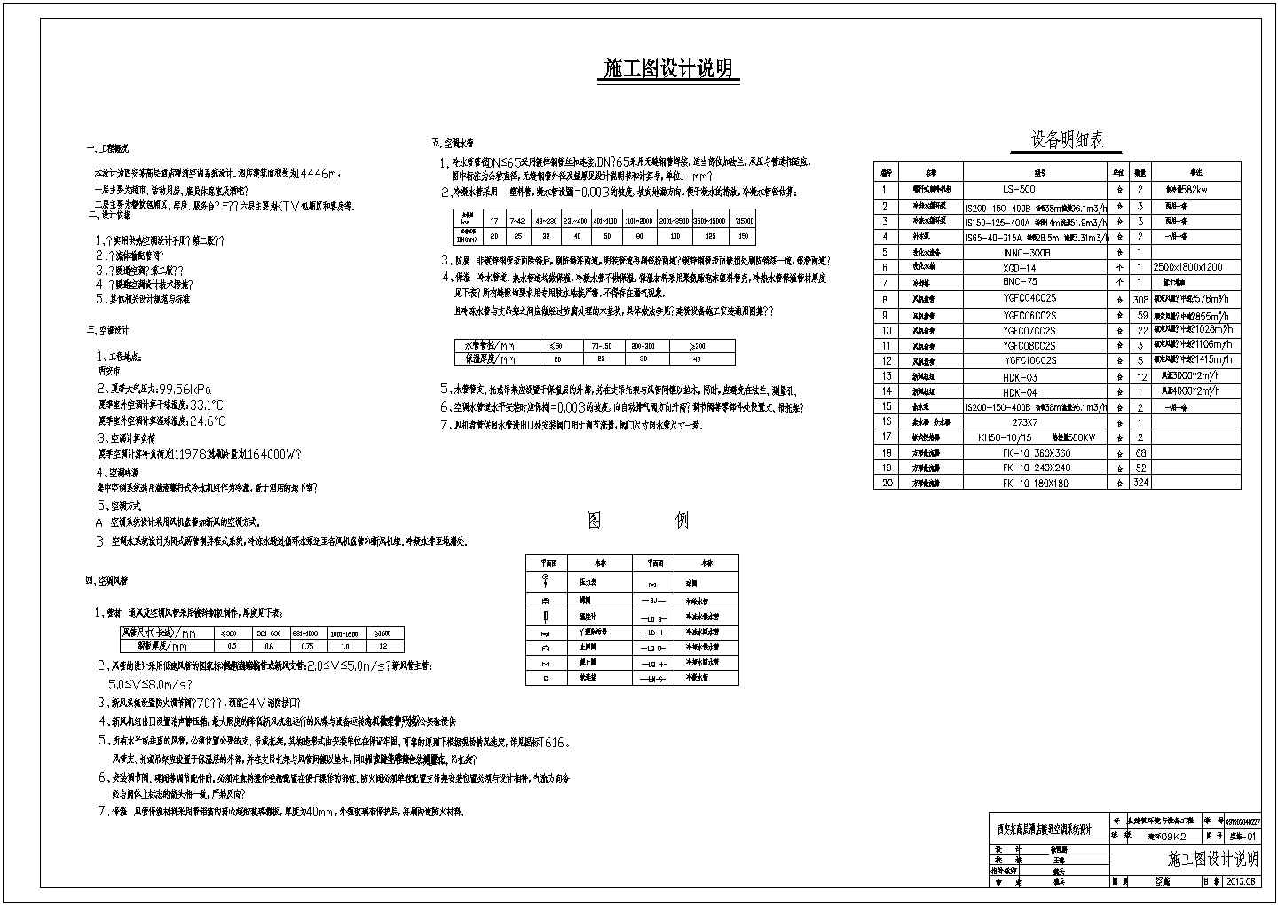 西安某六层酒店暖通空调系统设计施工图(毕业设计)