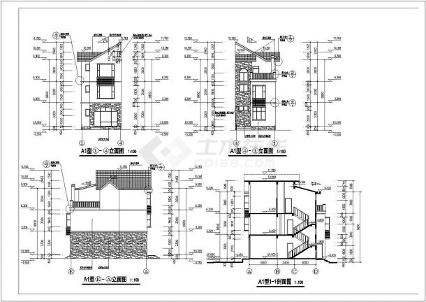 某小区框架结构联排小别墅建筑设计方案图-图一
