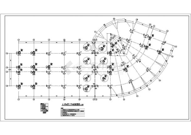 带弧形多层框架结构图分缝办公楼结构施工图纸-图二