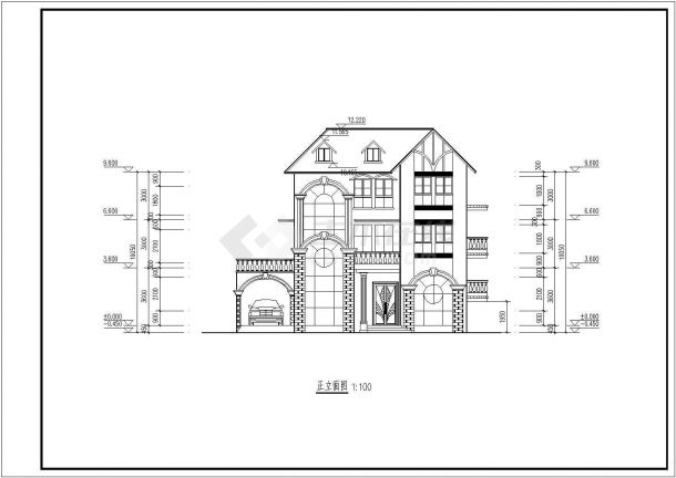某三层独框架结构幢别墅建筑设计方案图纸-图一