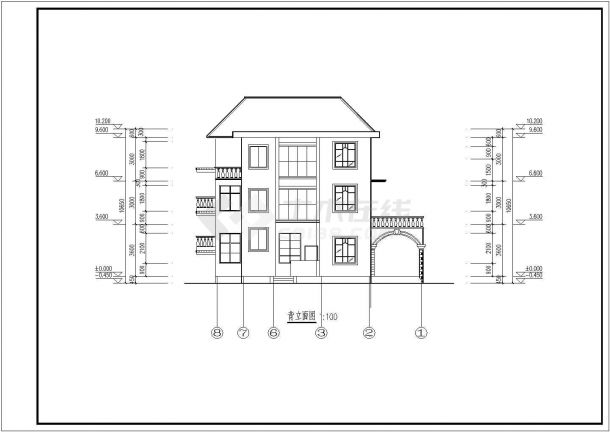 某三层独框架结构幢别墅建筑设计方案图纸-图二