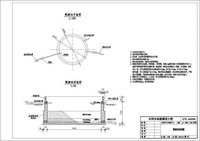 供水工程单体慢滤池结构图（及钢筋图）_图1
