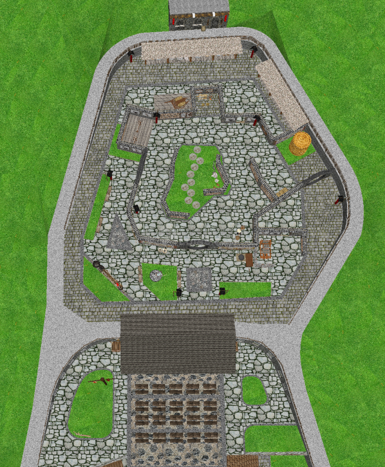 带戏台和磨盘作坊的山间民俗广场su模型-图二