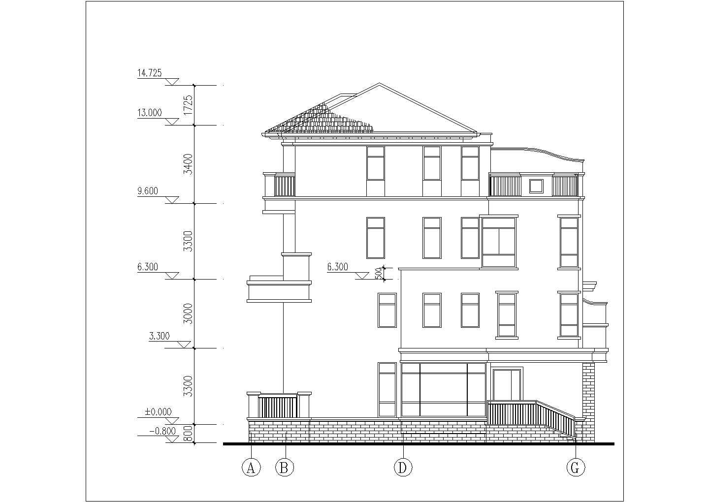 某地区二层框架结构别墅建筑设计方案图纸