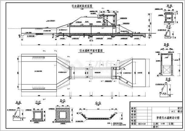 一套完整的穿堤引水涵闸堤设计图（宽1.5m*1.5m高）-图一