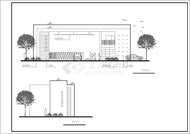 某小区两套二层大门级门卫室建筑设计方案图纸-图一