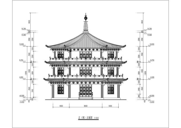 某仿古三层六角形塔建筑设计方案图-图一