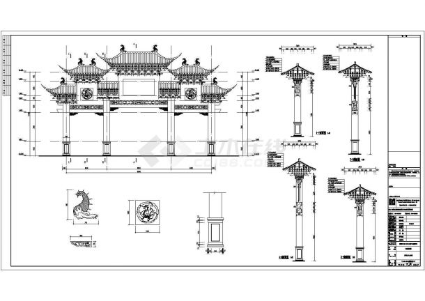 某地旅游区框架结构牌坊建筑方案图-图二