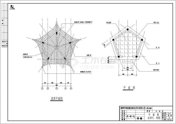 某地框架结构2个仿古亭建筑施工图-图一