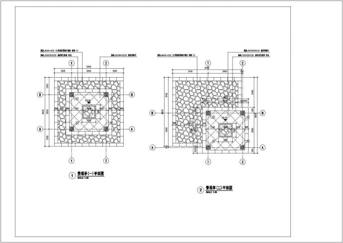 某小区方形混凝土与木混合结构景观亭建筑设计图_图1