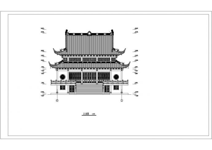 仿古型二层重檐歇山顶庙宇建筑设计方案_图1