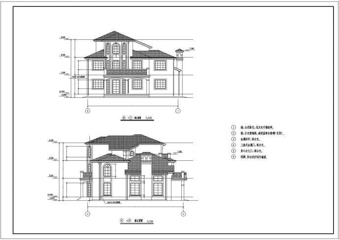 某地区三层坡屋面别墅建筑设计方案图_图1