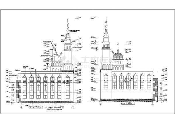 西北某地区三层清真寺建筑设计方案-图二