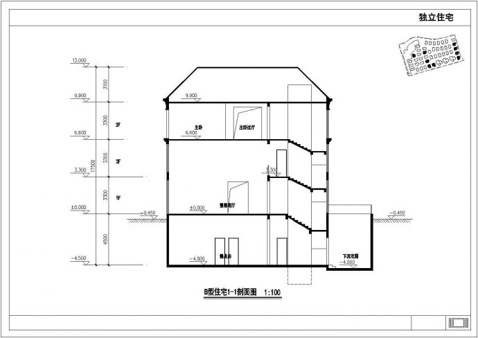 某地区三层坡屋顶别墅建筑设计方案_图1