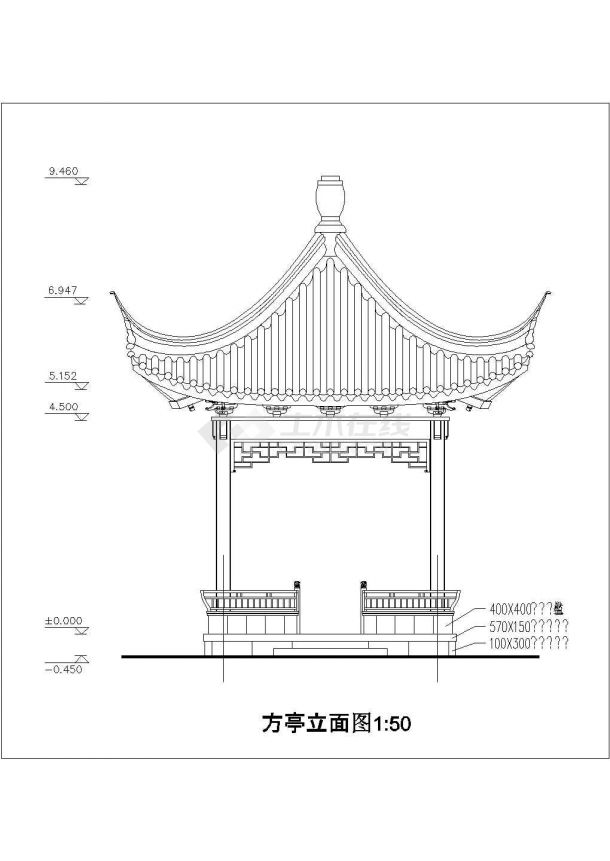 某地园林木构架仿古建四角亭建筑方案设计图-图一