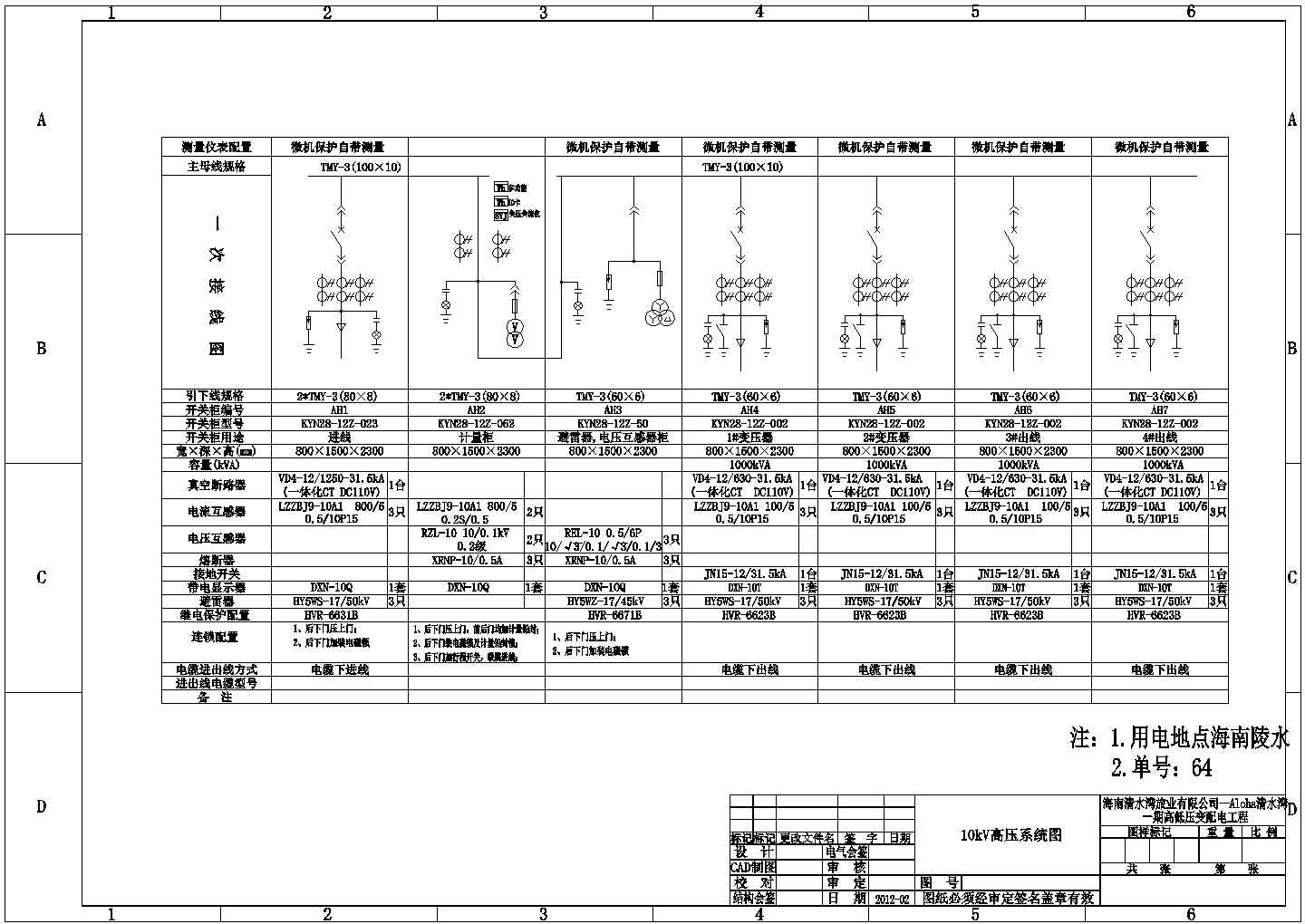 KYN28-12高压开关柜一次系统图、二次原理图