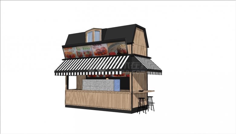 现代木屋小型快餐售卖亭SU模型-图一