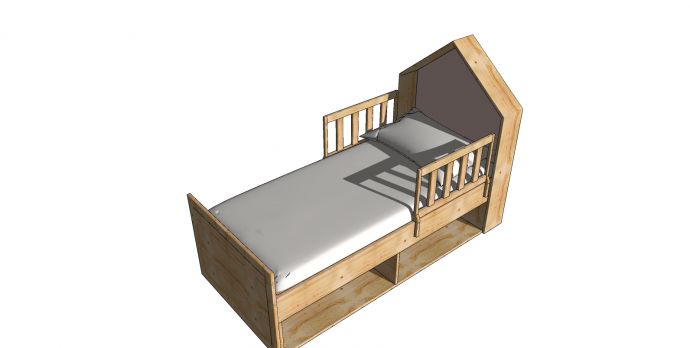 儿童木制床栅格栏杆家具su模型_图1