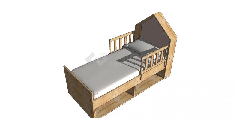 儿童木制床栅格栏杆家具su模型-图一