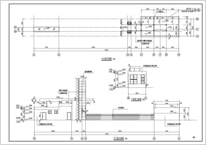某厂区大门及单层门卫室建筑设计方案_图1