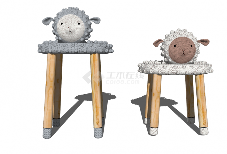 可爱小羊儿童家具座椅 su模型-图二