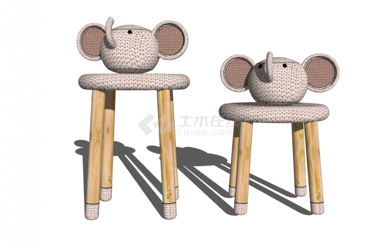粉色小象儿童家具座椅su模型-图二