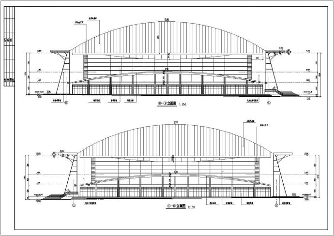 某地中下部型框架上部钢构体育馆建筑施工图_图1