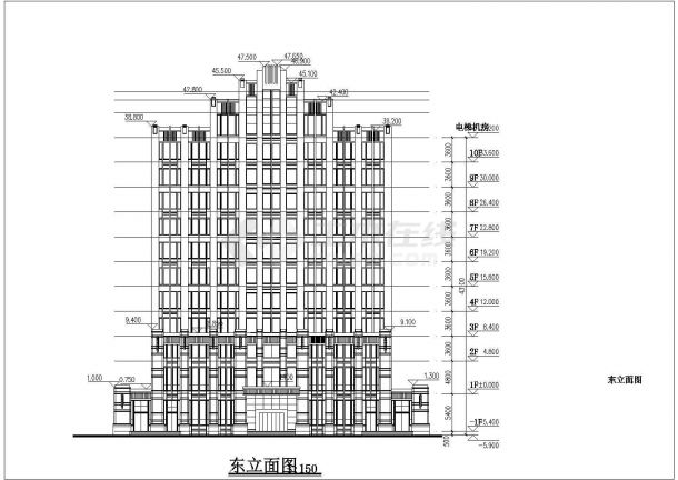 某地10层框剪结构简欧风格社会保障中心建筑方案图-图一