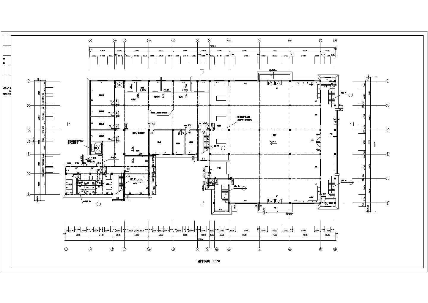 某地三层学生食堂建筑平面布局方案图