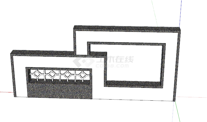 两个方形镂空中式组件景墙照壁su模型-图一