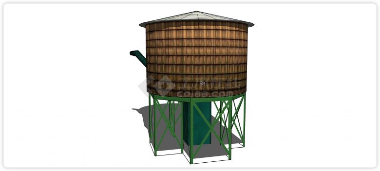 绿色支撑架工业水塔水柜水箱高塔su模型-图一