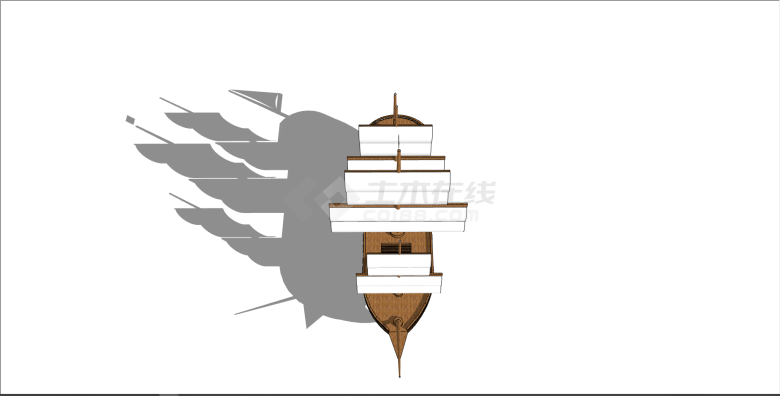 中式白色帆布木制船 su模型-图一