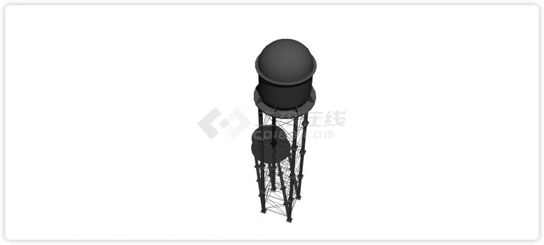 黑色圆顶工业水塔水柜水箱高塔su模型-图二