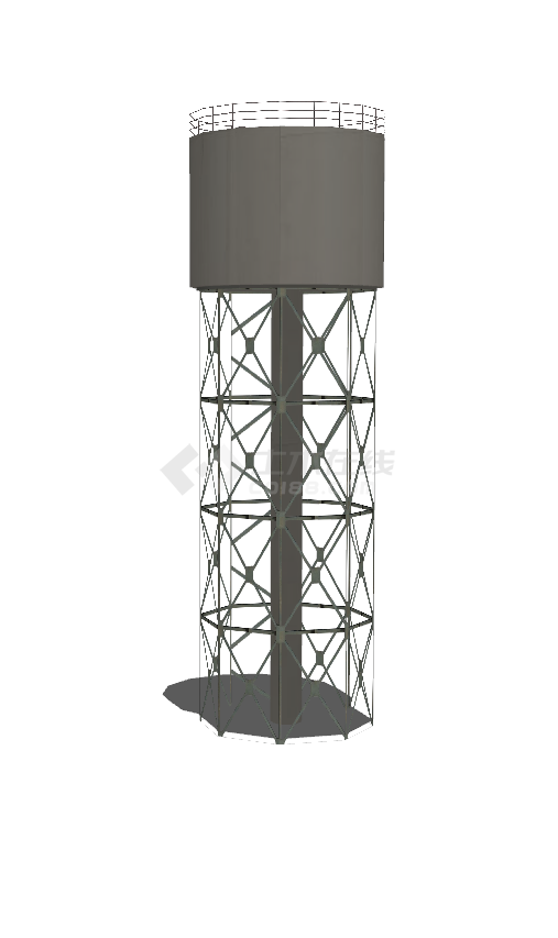 中型工业水塔水柜高塔 带护栏su模型-图二