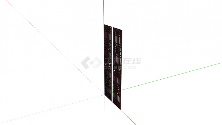 木制的带镂空的中式组件门su模型-图二