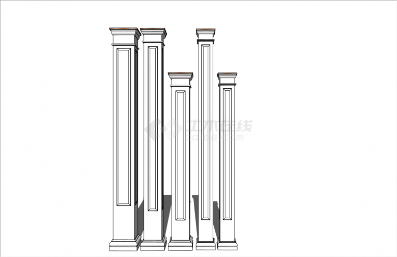 方形线条性欧式罗马柱su模型-图一