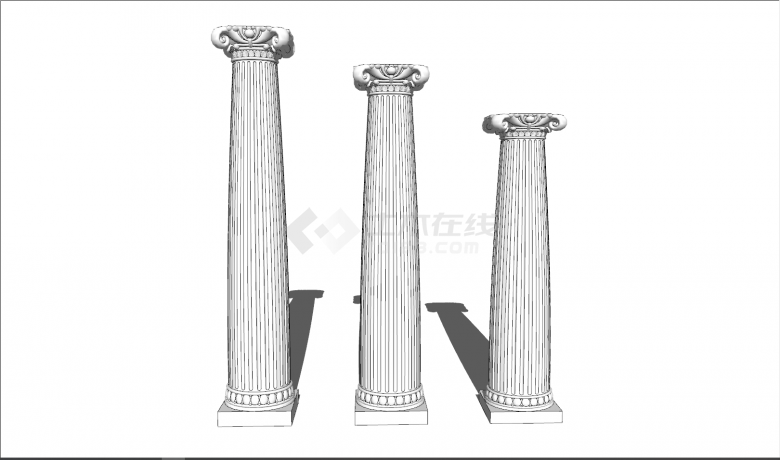 三个圆柱式传统罗马柱su模型-图一