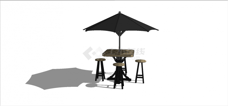 户外带遮阳伞式四人小方桌su模型-图二