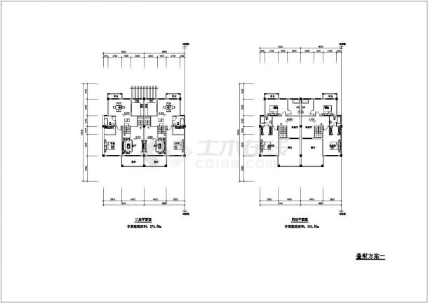 某地住宅小区二栋别墅建筑户型布置图-图二