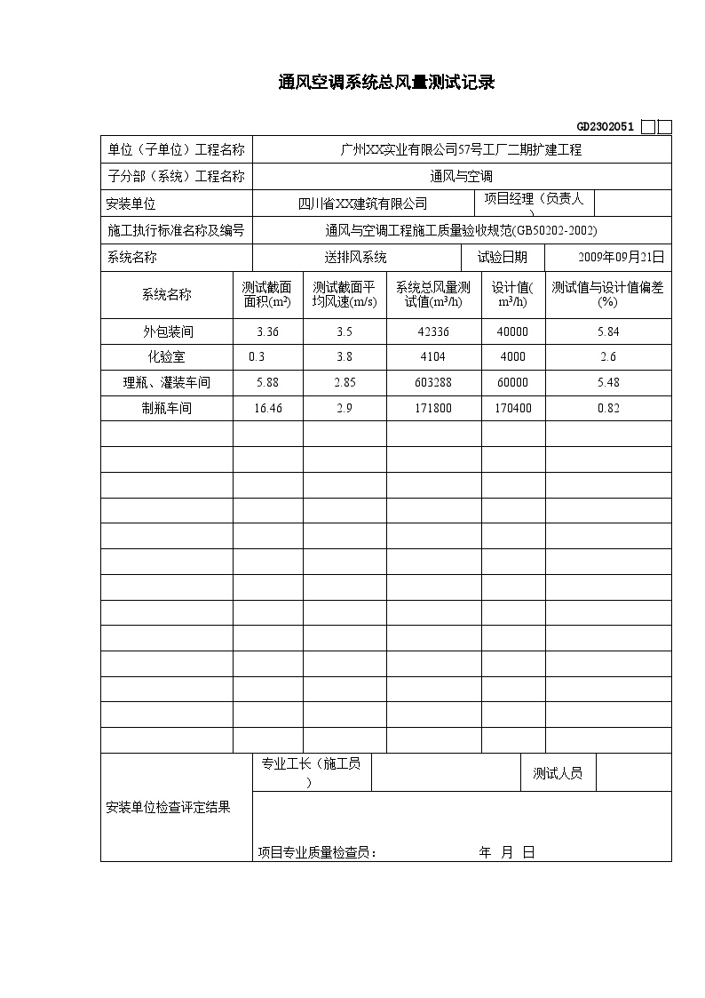 广州某公司厂房通风空调验收资料（三）