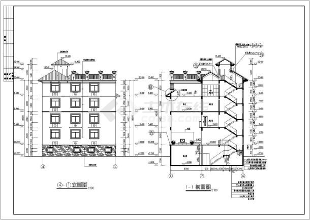 某4层豪华地中海风格别墅建筑施工图-图二