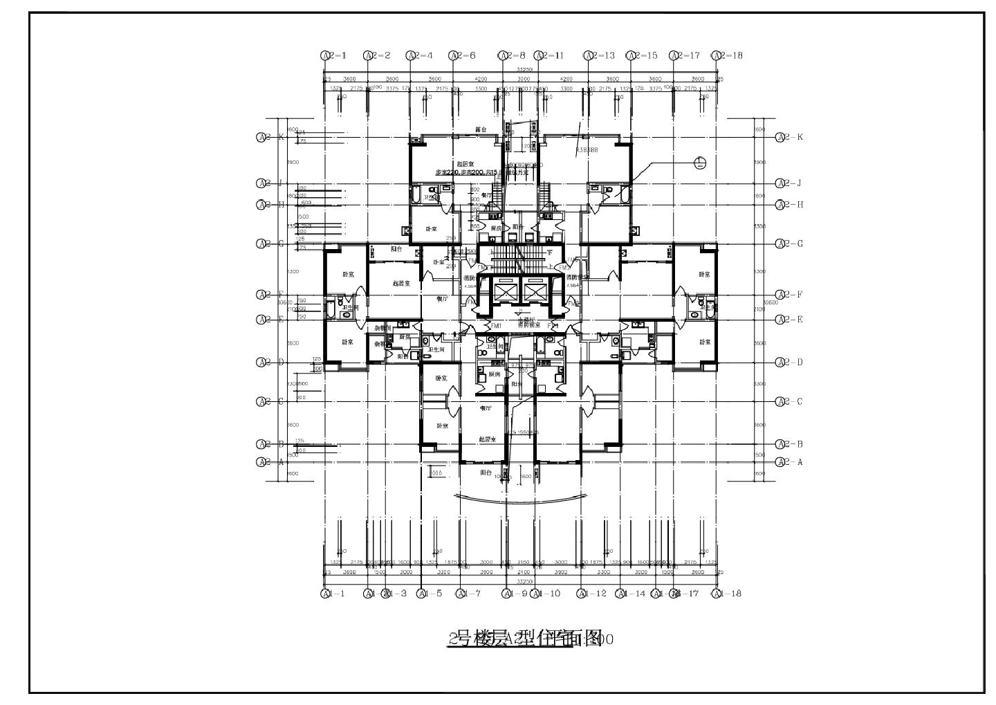 某2号公寓楼A型平面图