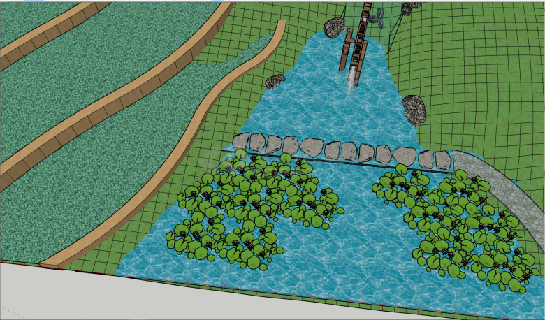 大型园林式户外荷塘su模型-图二