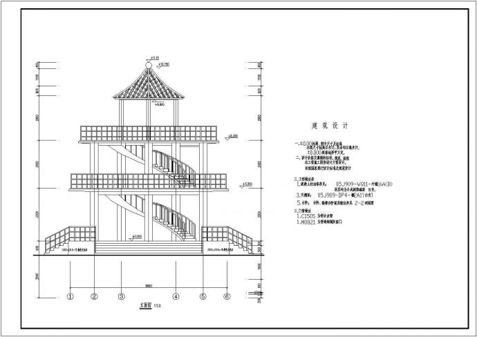 某地4层框架结构大型景观亭建筑施工图_图1